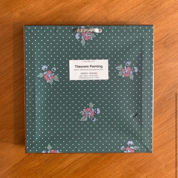 SANDY HONAN THEOREM PAINTING, BIRDS PINECONES & RED BERRIES, 8.75" SQUARE - Picture 3 of 5